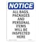 Signmission Safety Sign, OSHA Notice, 10" Height, Rigid Plastic, All Bags Packages And Personal Sign, Portrait OS-NS-P-710-V-10087 - alternate 1